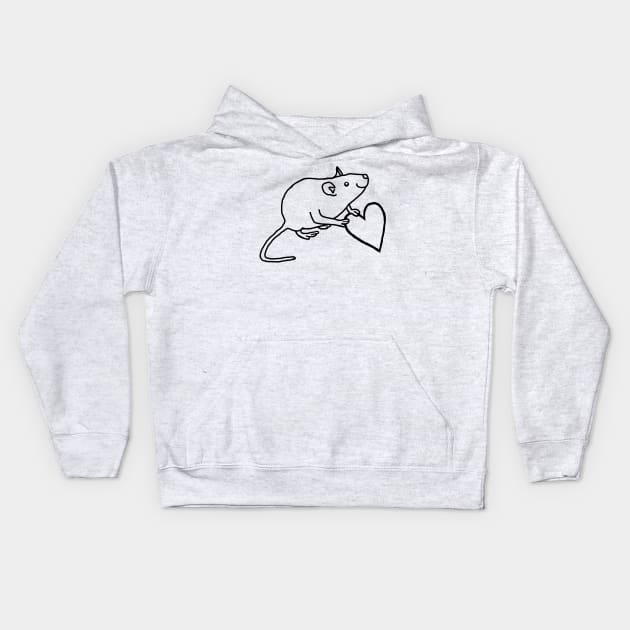 Minimal Rat Holds Your Heart Outline Kids Hoodie by ellenhenryart